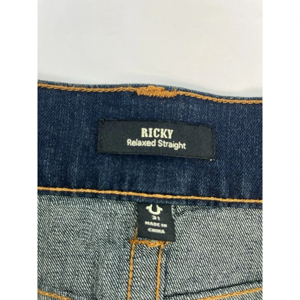 NEW True Religion Ricky Flap Relaxed Straight 103282 Jeans 31 X 32 Dark Wash